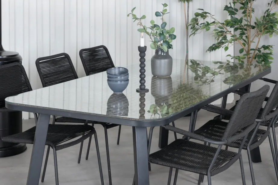 Paola ristkülikukujuline aiamööblikomplekt klaaslaua ja 6 punutud tooliga, GR21577 – 7