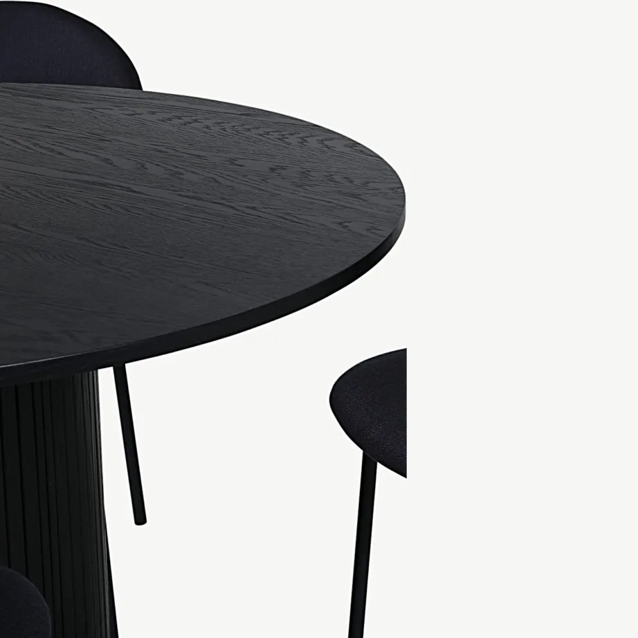 Bianca ümmargune söögilauakomplekt musta tammevineeriga ja Vault toolidega (must polüester, terasraam), GR22233 – 2