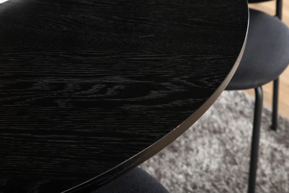 Bianca ümmargune söögilauakomplekt musta tammevineeriga ja Vault toolidega (must polüester, terasraam), GR22233 – 8