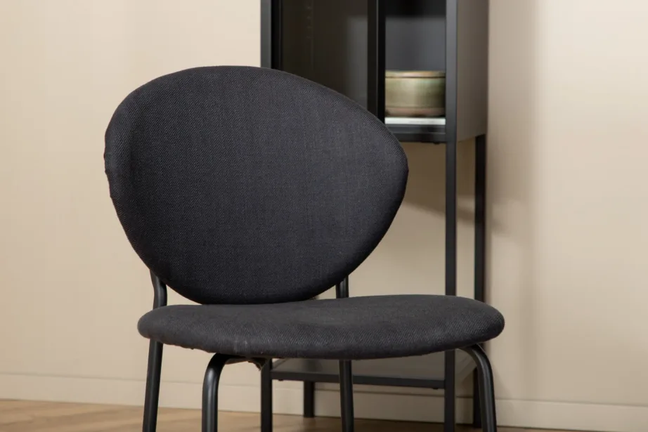 Bianca ümmargune söögilauakomplekt musta tammevineeriga ja Vault toolidega (must polüester, terasraam), GR22233 – 9