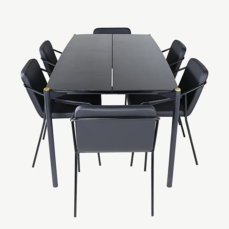 Pelle must ristkülikukujuline söögilaud toolidega (kunstnahk, metallist jalad, 6 kohta), GR22317 – 2