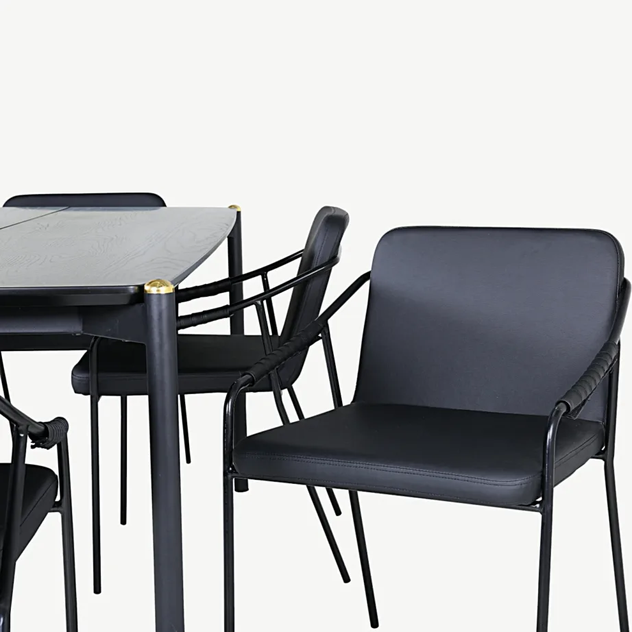 Pelle must ristkülikukujuline söögilaud toolidega (kunstnahk, metallist jalad, 6 kohta), GR22317 – 4