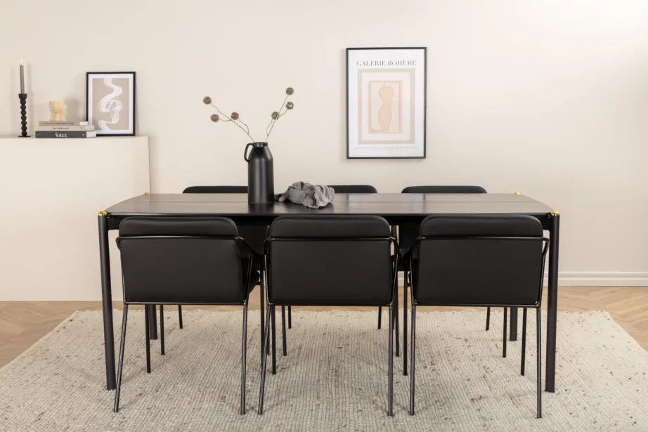 Pelle must ristkülikukujuline söögilaud toolidega (kunstnahk, metallist jalad, 6 kohta), GR22317 – 5