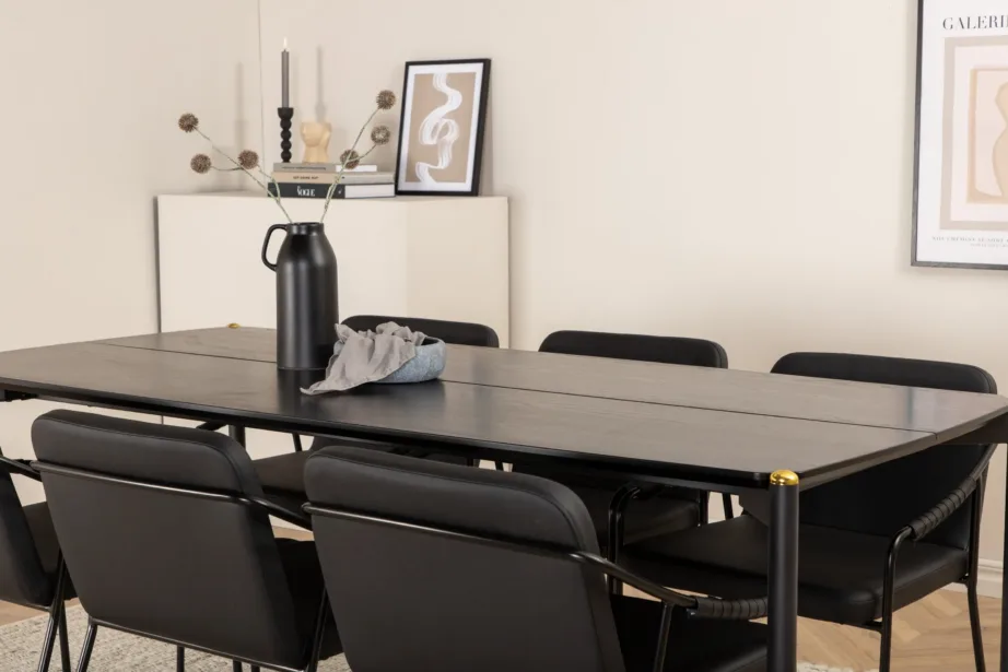 Pelle must ristkülikukujuline söögilaud toolidega (kunstnahk, metallist jalad, 6 kohta), GR22317 – 7