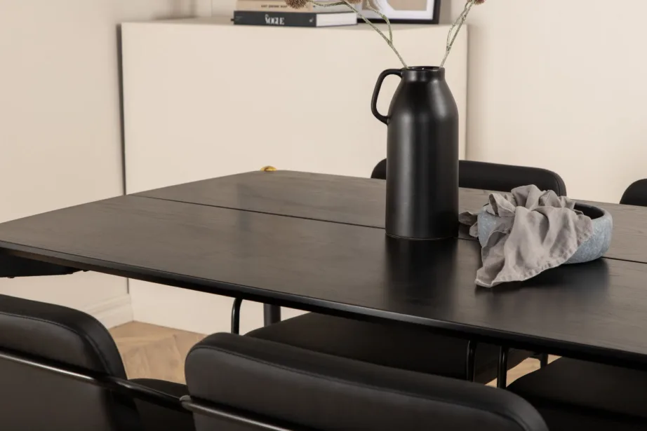 Pelle must ristkülikukujuline söögilaud toolidega (kunstnahk, metallist jalad, 6 kohta), GR22317 – 8