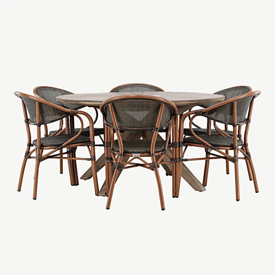 Ümmargune aiamööblikomplekt Rosario (akaatsiapuidust laud, alumiiniumist mustad toolid, Ø140 cm), GR24336 – 2