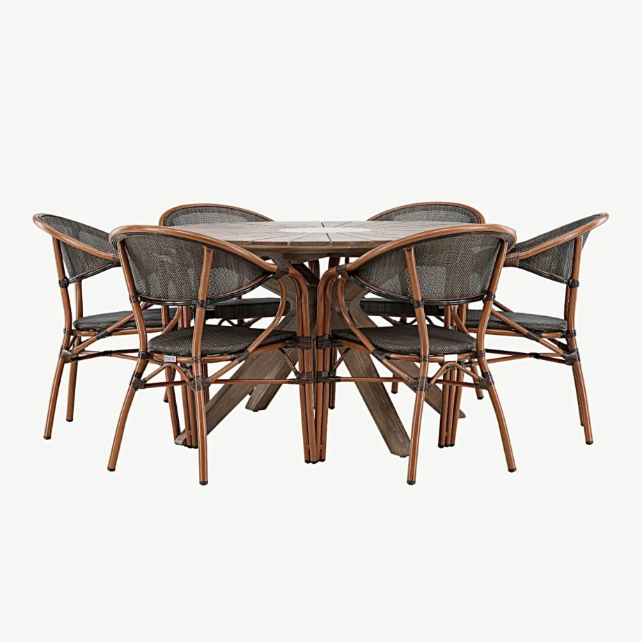 Ümmargune aiamööblikomplekt Rosario (akaatsiapuidust laud, alumiiniumist mustad toolid, Ø140 cm), GR24336 – 3