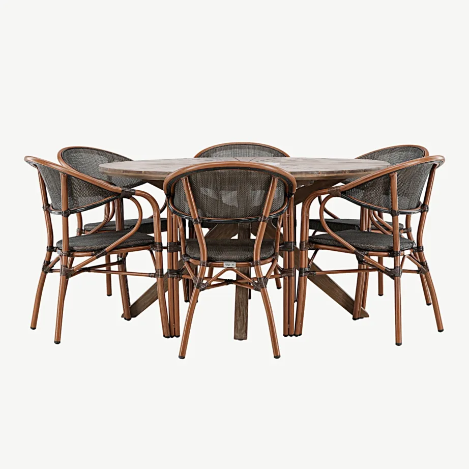 Ümmargune aiamööblikomplekt Rosario (akaatsiapuidust laud, alumiiniumist mustad toolid, Ø140 cm), GR24336 – 4