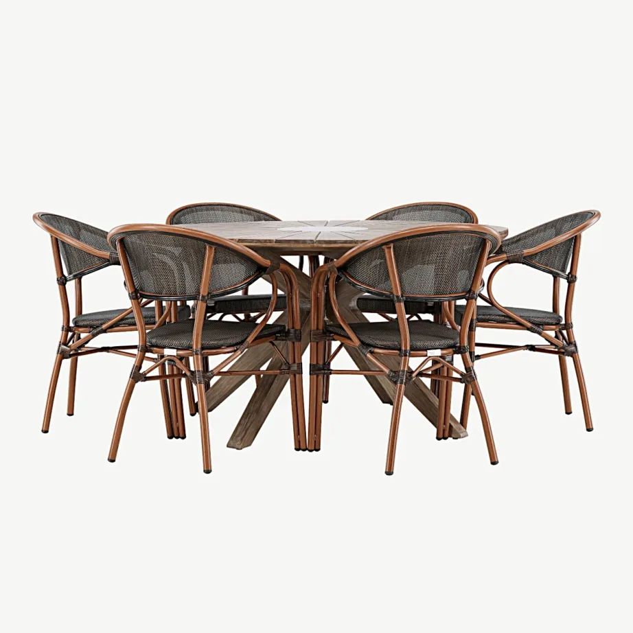 Ümmargune aiamööblikomplekt Rosario (akaatsiapuidust laud, alumiiniumist mustad toolid, Ø140 cm), GR24336 – 5