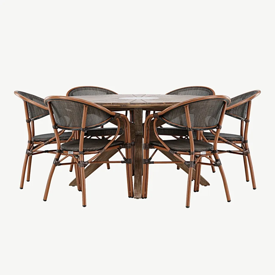 Ümmargune aiamööblikomplekt Rosario (akaatsiapuidust laud, alumiiniumist mustad toolid, Ø140 cm), GR24336 – 7