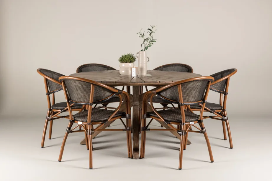 Ümmargune aiamööblikomplekt Rosario (akaatsiapuidust laud, alumiiniumist mustad toolid, Ø140 cm), GR24336 – 8