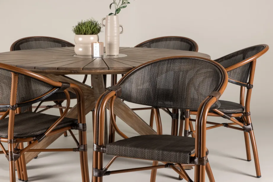 Ümmargune aiamööblikomplekt Rosario (akaatsiapuidust laud, alumiiniumist mustad toolid, Ø140 cm), GR24336 – 10