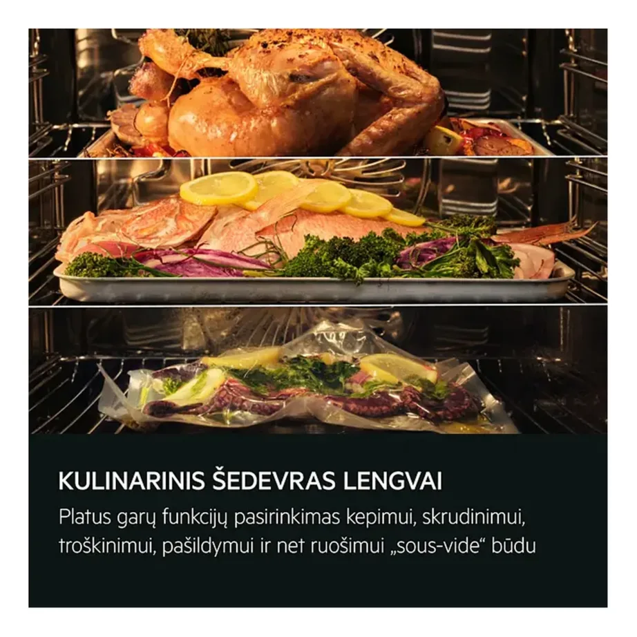 Integreeritav täisauruahi sous-vide ja Wi-Fi-ga AEG NBP9S831AT, 70 l, A++, 60 cm, must matt klaas, puutetundlik juhtpaneel, 28 kuumutusrežiimi, aurupuhastus – 5