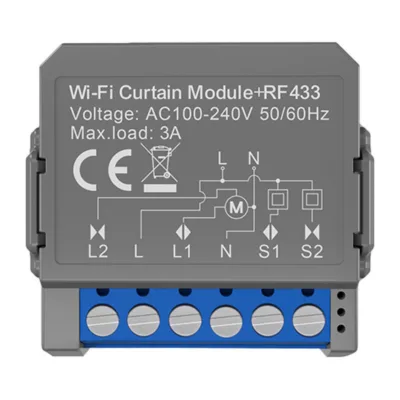 Kardinamootori Wi‑Fi+RF juhtmoodul Avatto CMS16-RF-1, 1/2-gang, 3 A, AC 100–240 V, 2.4 GHz, 433 MHz, Tuya Smart Life,