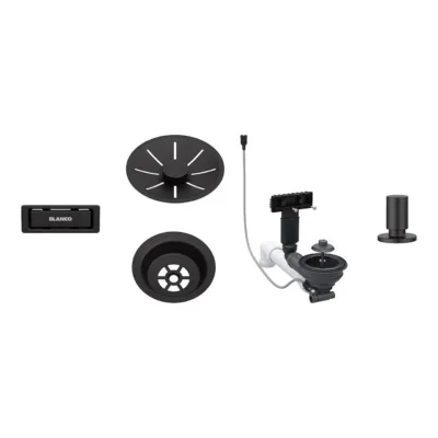 Valamu äravoolu- ja ülevoolukomplekt pop up juhtnupuga BLANCO InFino 1x3,5", must matt, ühe äravooluavaga