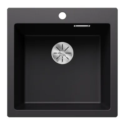 Silgranit ühe-kausiga köögivalamu BLANCO Pleon 5, SILGRANIT PuraDur, must, 50 cm kapile, pealt- ja altpaigaldus, InFino