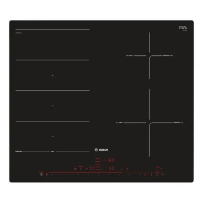 FlexInduction 60 cm induktsioonpliidiplaat tasapinnaliseks paigalduseks BOSCH PXE601DC1E, 4 tsooni, raamita must