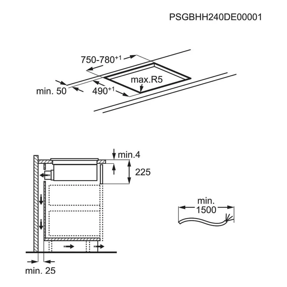 Integreeritav induktsioonpliidiplaat sisseehitatud õhupuhastiga ELECTROLUX ECC8344, 80 cm, 4 tsooni, Bridge-funktsioon, 7350 W, recirkulatsioon või väljatõmme, klaaskeraamiline, puutejuhtimine, must – 3