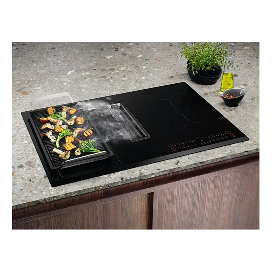 Integreeritav induktsioonpliidiplaat sisseehitatud õhupuhastiga ELECTROLUX ECC8344, 80 cm, 4 tsooni, Bridge-funktsioon, 7350 W, recirkulatsioon või väljatõmme, klaaskeraamiline, puutejuhtimine, must – 5