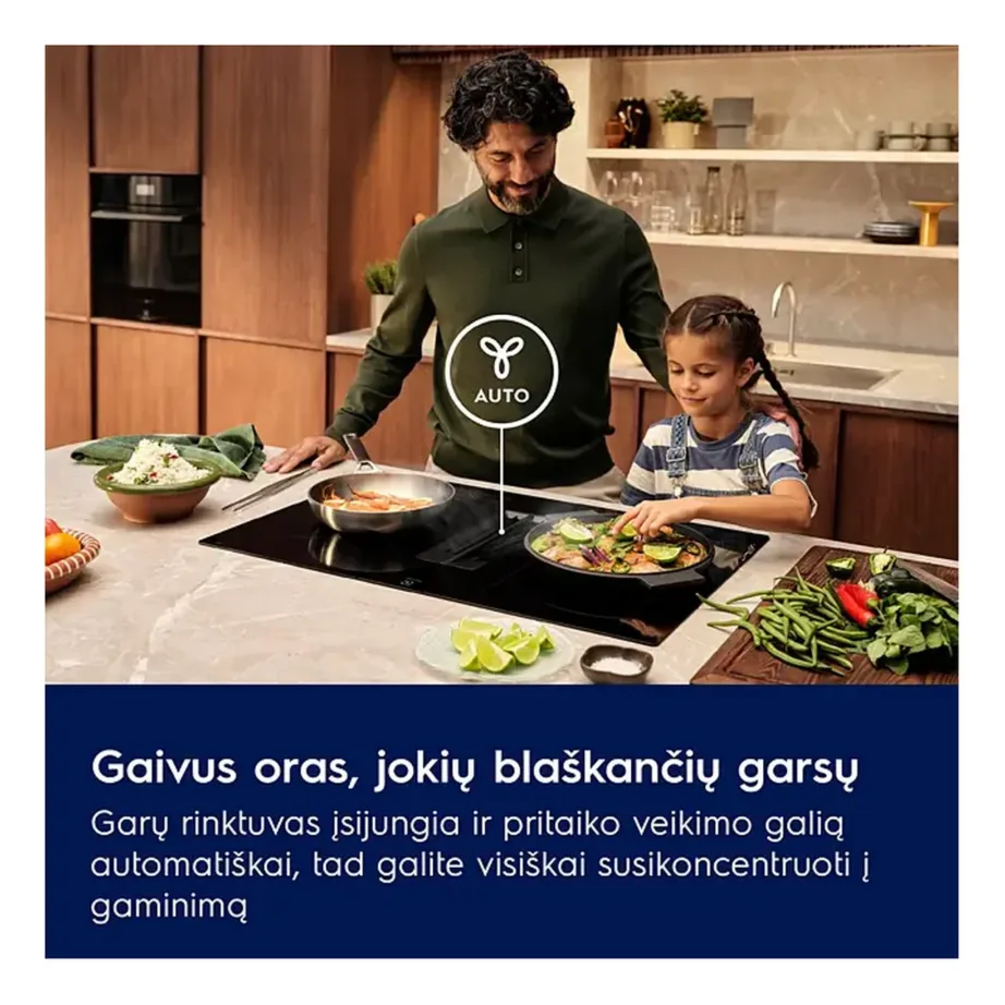 Integreeritav induktsioonpliidiplaat sisseehitatud õhupuhastiga ELECTROLUX ECC8344, 80 cm, 4 tsooni, Bridge-funktsioon, 7350 W, recirkulatsioon või väljatõmme, klaaskeraamiline, puutejuhtimine, must – 7