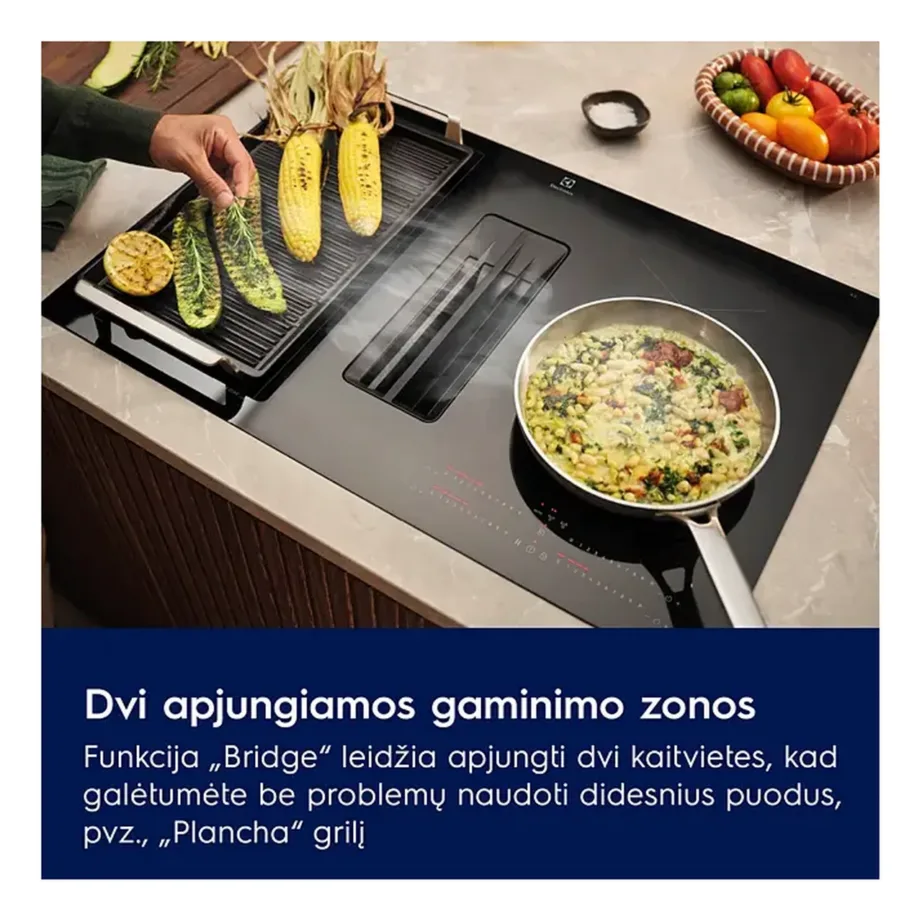 Integreeritav induktsioonpliidiplaat sisseehitatud õhupuhastiga ELECTROLUX ECC8344, 80 cm, 4 tsooni, Bridge-funktsioon, 7350 W, recirkulatsioon või väljatõmme, klaaskeraamiline, puutejuhtimine, must – 8