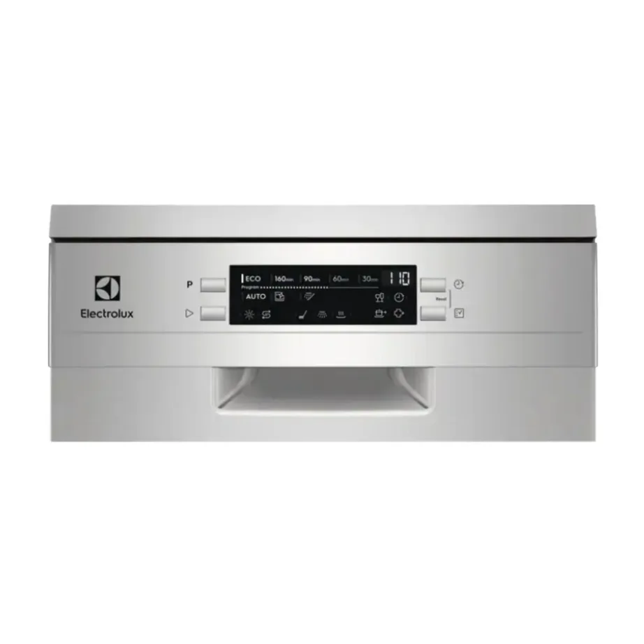 Kitsas 45 cm nõudepesumasin SatelliteCleaniga ELECTROLUX ESS43210SX, vabaseseisev, 10 nõudekomplekti, ExtraHygiene, MaxiFlex söögiriistasahtel, roostevaba teras, 46 dB, 8 programmi – 2