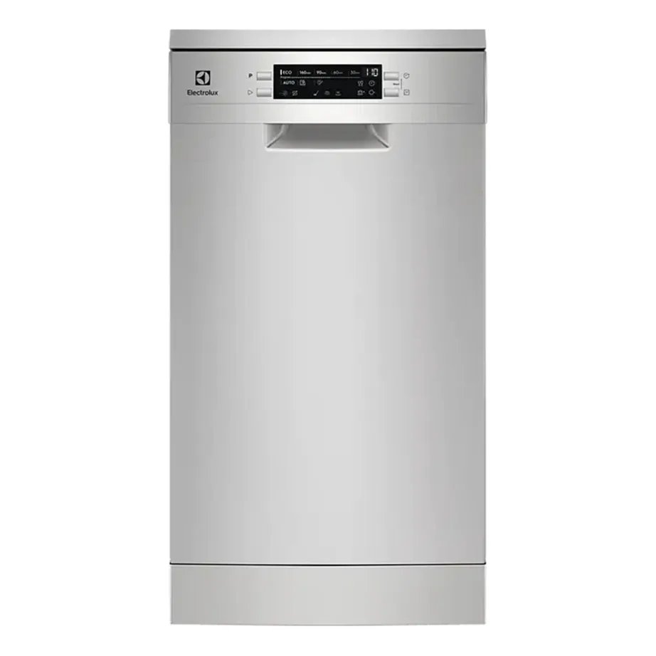 Kitsas 45 cm nõudepesumasin SatelliteCleaniga ELECTROLUX ESS43210SX, vabaseseisev, 10 nõudekomplekti, ExtraHygiene, MaxiFlex söögiriistasahtel, roostevaba teras, 46 dB, 8 programmi – 9