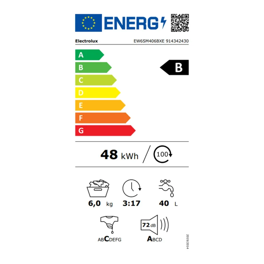 Kitsas eeslaetav pesumasin 6 kg B klass ELECTROLUX EW6SM406BXE, 1000 p/min, 60 cm, max sügavus 41.1 cm, tumehall, SensiCare, Steam Anti-Allergy, SoftPlus, inverter-mootor – 2