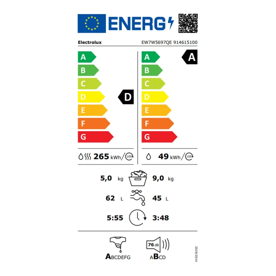Kuivatiga pesumasin auruprogrammi ja Wi‑Fi-ga ELECTROLUX EW7W5697QE, 9 kg pesu, 5 kg kuivatust, 1600 p/min, A energiaklass, UniversalDose kapslisahtel – 2