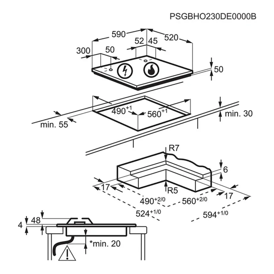 Kombineeritud gaasi- ja induktsioonpliidiplaat ELECTROLUX KDI641723K, 60 cm, vitrokeramika, 4 tsooni, puutetundlik juhtimine ja nupud, 1x Bridge, malmist potitoed, must – 11