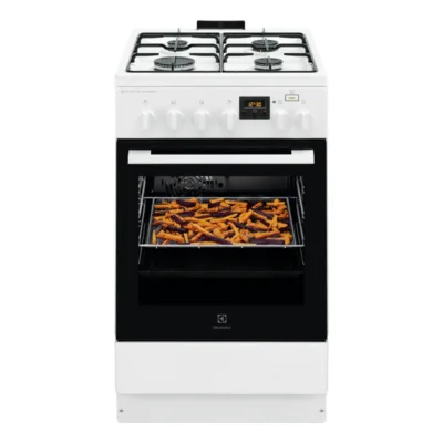 Gaasipliit elektriahjuga SteamBake ja AirFry funktsiooniga ELECTROLUX LKK560232W, 50 cm lai, 58 L ahi, 4 gaasipõletit,