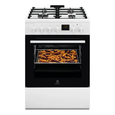 60 cm gaasipliit elektriahjuga SteamBake ja AirFry ELECTROLUX LKK660220W, 58 l ahi, A energiaklass, malmist pannitoed,