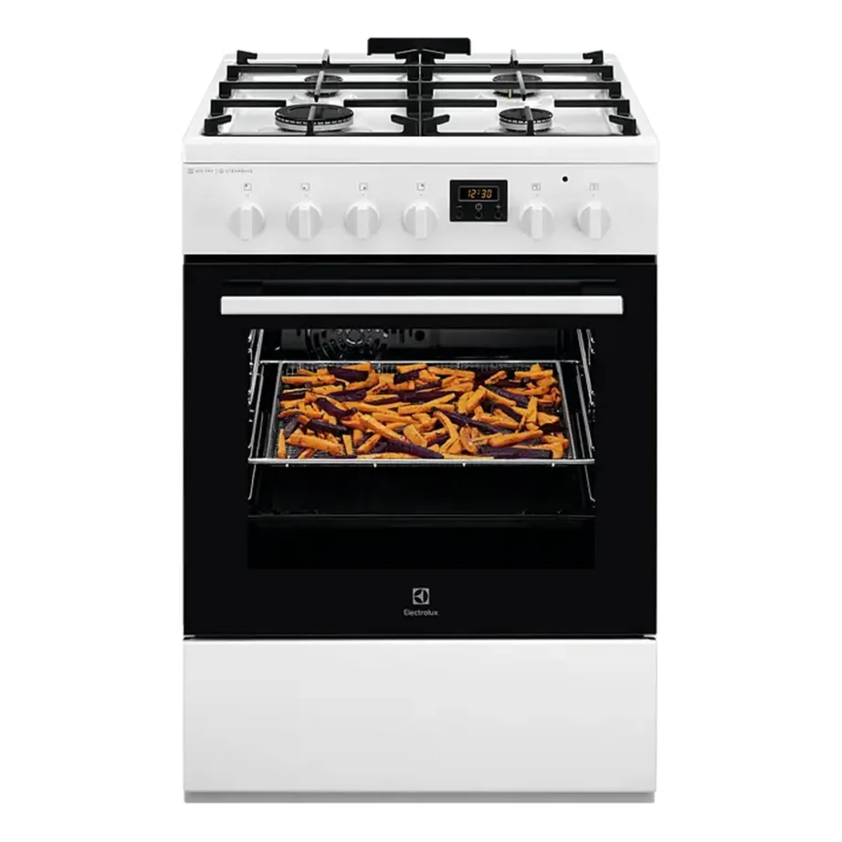 60 cm gaasipliit elektriahjuga SteamBake ja AirFry ELECTROLUX LKK660220W, 58 l ahi, A energiaklass, malmist pannitoed, Aqua Clean, valge – 3