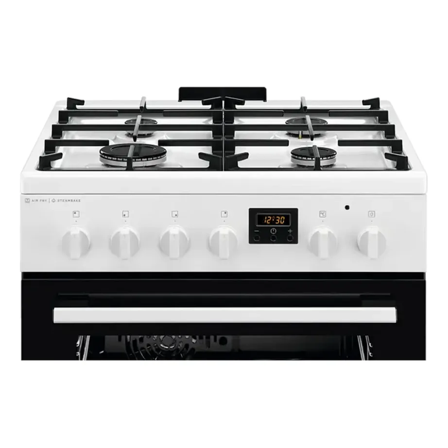 60 cm gaasipliit elektriahjuga SteamBake ja AirFry ELECTROLUX LKK660220W, 58 l ahi, A energiaklass, malmist pannitoed, Aqua Clean, valge – 6