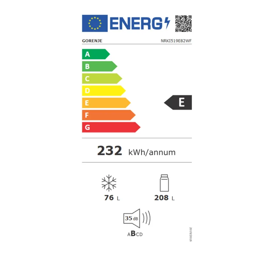 Integreeritav NoFrost külmik sügavkülmaga WiFi-ga Gorenje NRKI519E82WF, 60 cm, 208/76 L, E-kl, inverterkompressor, 35 dB, uks-uksele paigaldus, valge – 5