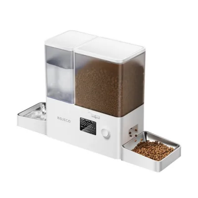 Automaatne toidu- ja veedosaator ajastusega Rojeco RYTJAJO-DP, toit 5 L, vesi 3.5 L, Button Version, valge, kuivtoit