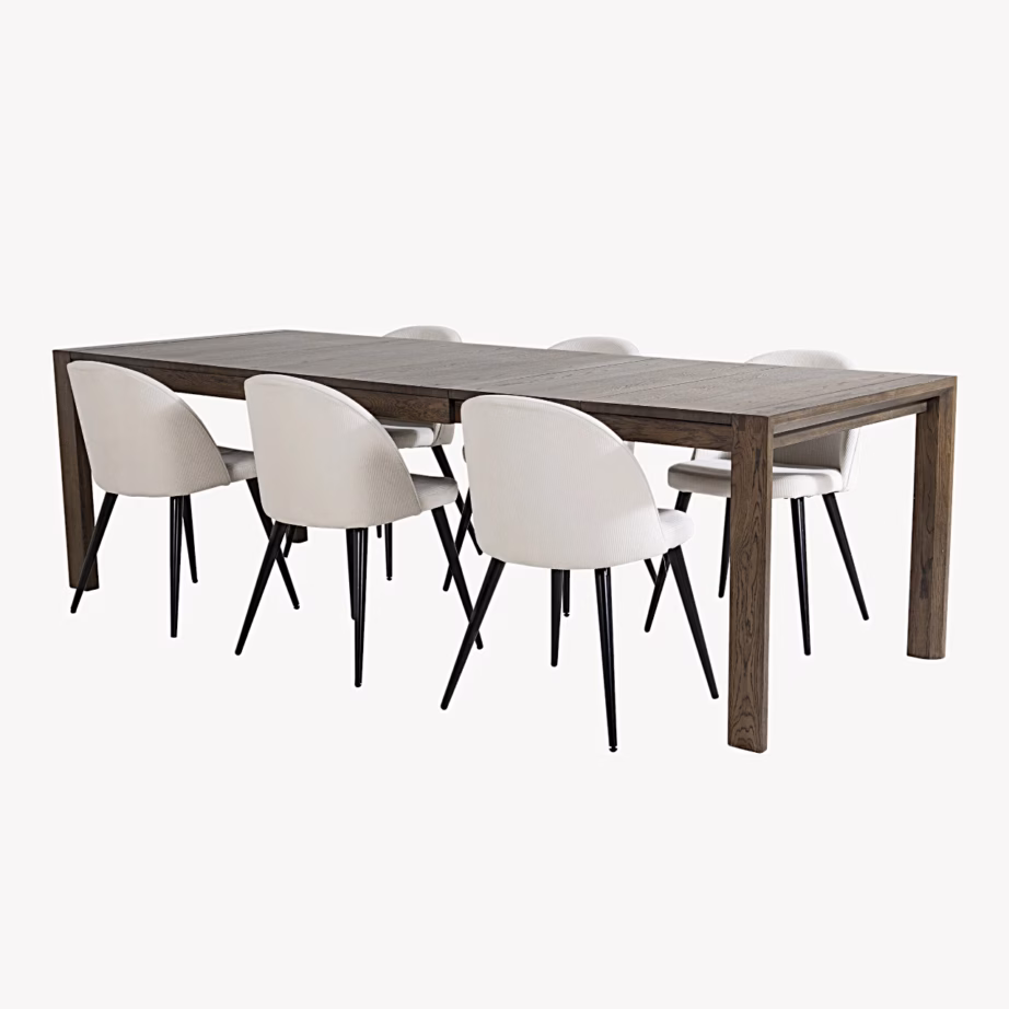 Slider pikendatav tammepuidust söögilaud ja Velvet sarja valged toolid, GR20693 – 2