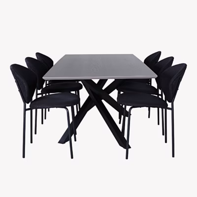 Piazza ristkülikukujuline söögikomplekt Vault toolidega (hall MDF, mustad metalljalad, 6 tooli) - GR22270