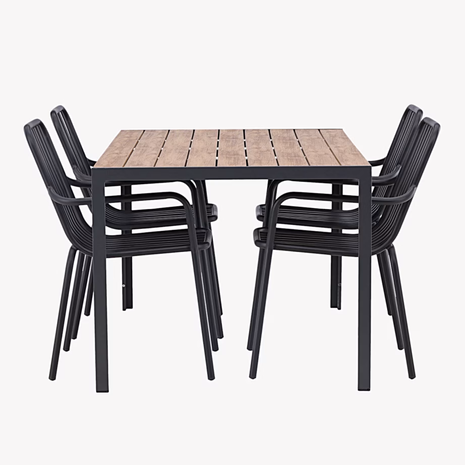 Rectangulaarne aiakomplekt Break – puitplastkomposiit lauaplaadiga ja mustade alumiiniumtoolidega, GR23343 – 4