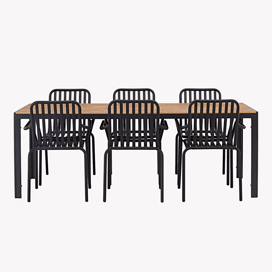 Break ristkülikukujuline aiamööbli komplekt – laud ja 6 musta alumiiniumist tooli puitplastkomposiidi plaadiga, GR23353 – 7