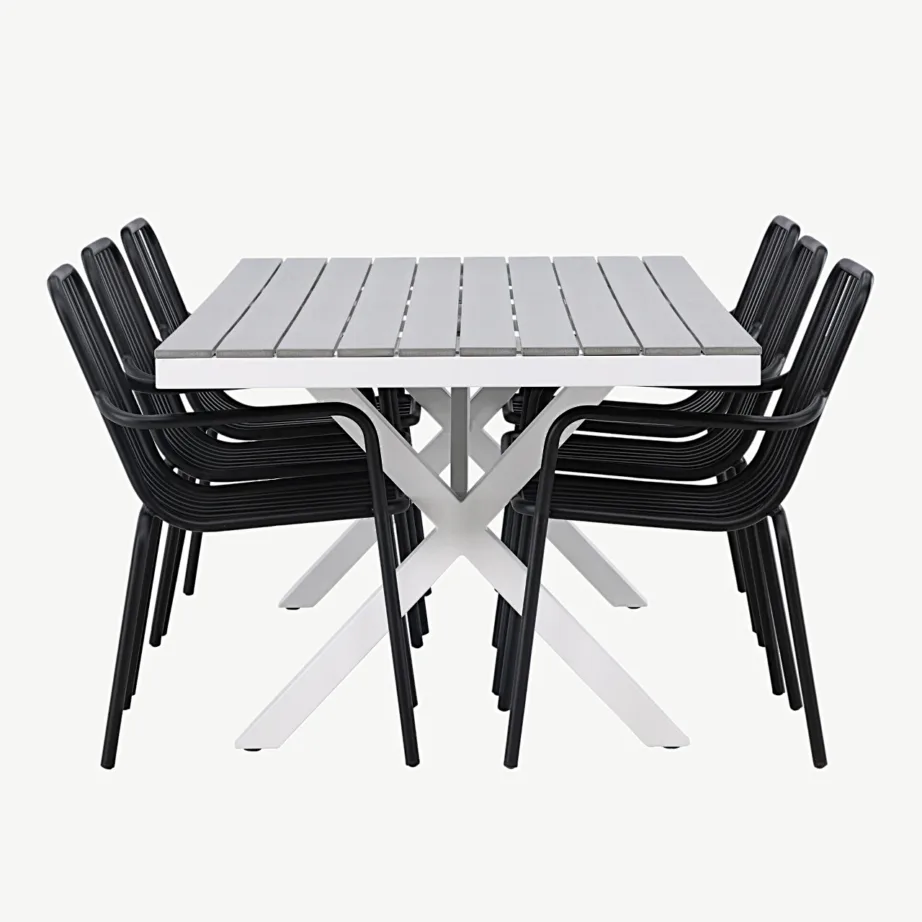 Garcia ristkülikukujuline aiamööblikomplekt puitplastlaua ja mustade alumiiniumtoolidega, GR23380 – 4