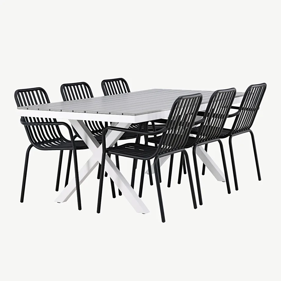 Garcia ristkülikukujuline aiamööblikomplekt puitplastlaua ja mustade alumiiniumtoolidega, GR23380 – 5