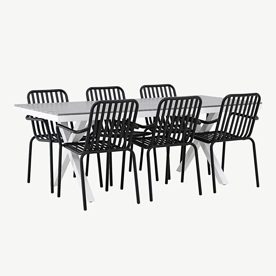 Garcia ristkülikukujuline aiamööblikomplekt puitplastlaua ja mustade alumiiniumtoolidega, GR23380 – 6