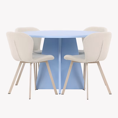 Ümmargune söögilaud Bootcut helesinine koos nelja beeži Lilja tooliga - GR24764