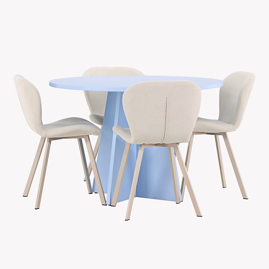 Ümmargune söögilaud Bootcut helesinine koos nelja beeži Lilja tooliga, GR24764 – 5