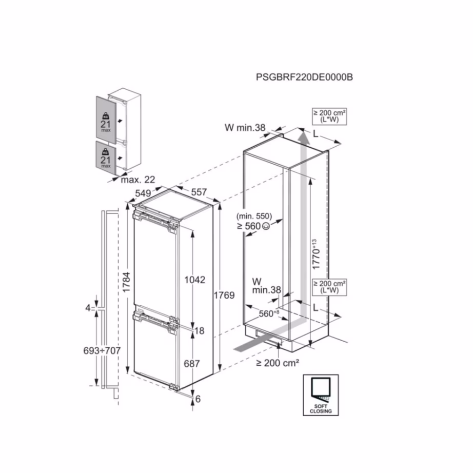 Integreeritav No Frost külmik-sügavkülmik MultiChill 0° ja GreenZone+ sahtlitega AEG TSC9V183CC, 60 cm, 160/62 L, C-kl, 35 dB, uks-uksele paigaldus – 2