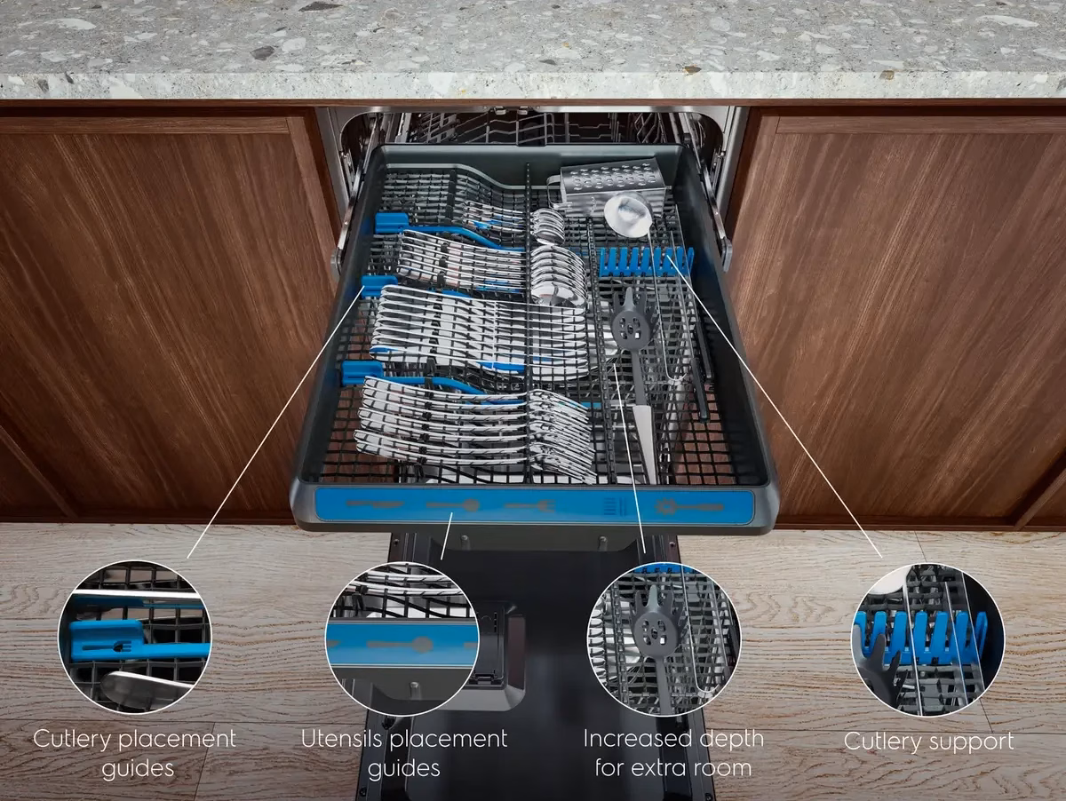 Electrolux MaxiFlex söögiriistasahtel mahutab eri suurusega söögiriistu ja köögiriistu