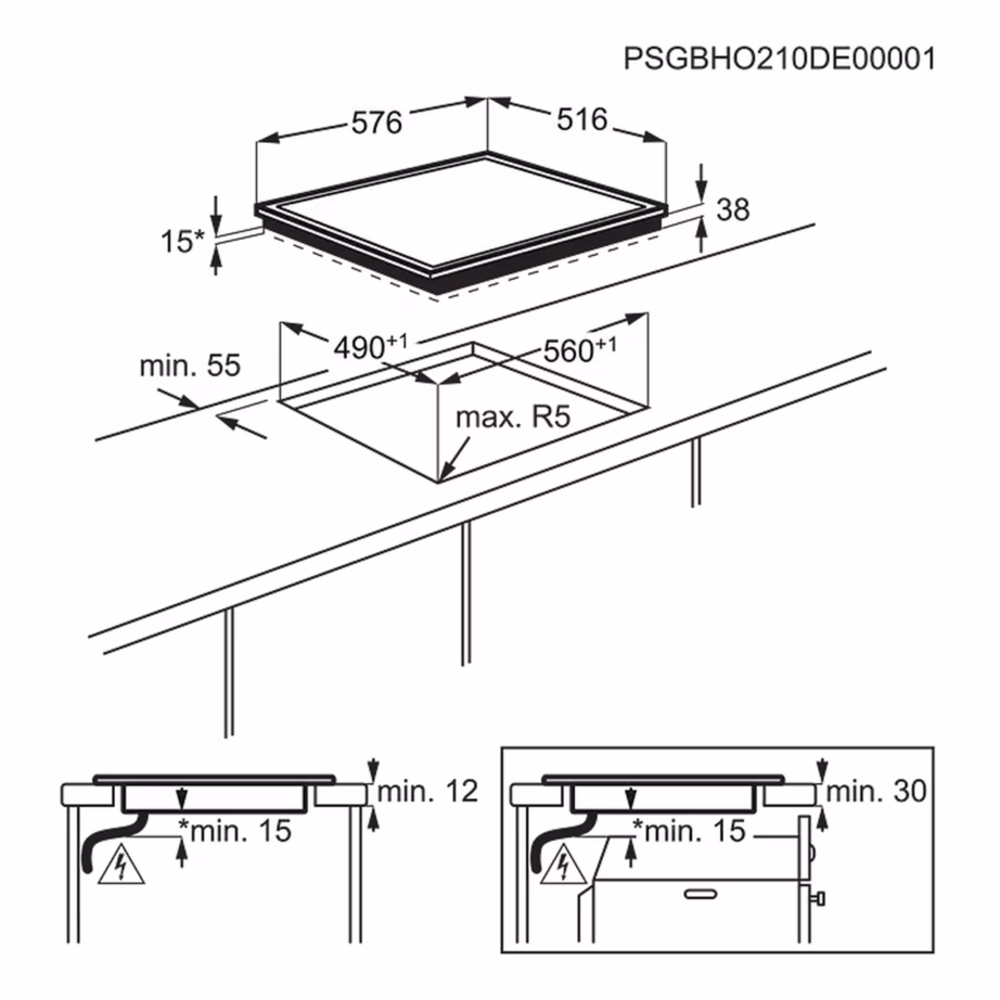 Integreeritav klaaskeraamiline elektripliidiplaat 60 cm ELECTROLUX EHF6240XXK, 4 keeduala, puutetundlik juhtimine, lapselukk, jääkkuumuse indikaator, 6500 W, must – 6