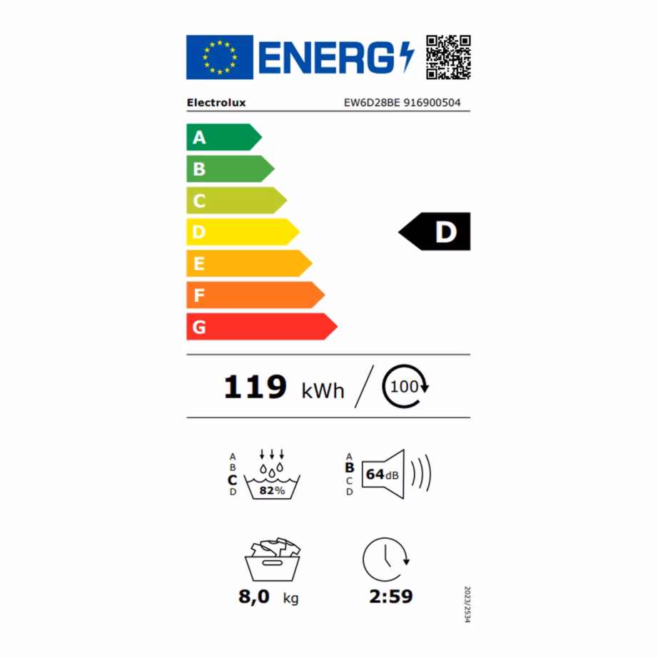 8 kg soojuspumbaga kondenskuivati GentleCare ja MixCare programmidega ELECTROLUX EW6D28BE, eraldiseisev, 60 cm, valge, Anticrease, EasyClean filter, inverter-mootor – 2