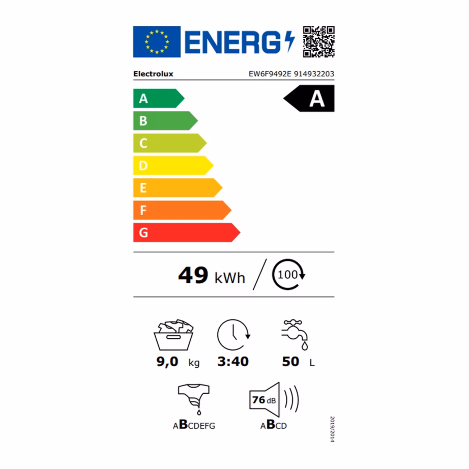9 kg A-klassi esiküljeltlaetav pesumasin Electrolux EW6F9492E, 1400 p/min, 60 cm, valge, auruprogrammiga, Inverter Motor+, AI koormuse tuvastus, Time Manager – 2